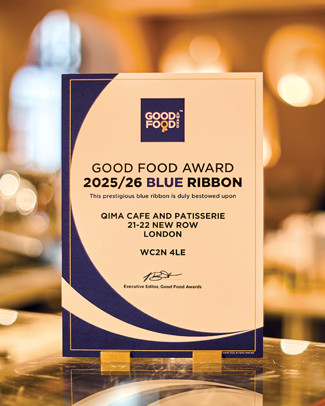 Qima Café Warren Street Wins the Good Food Award Blue Ribbon 2025/26