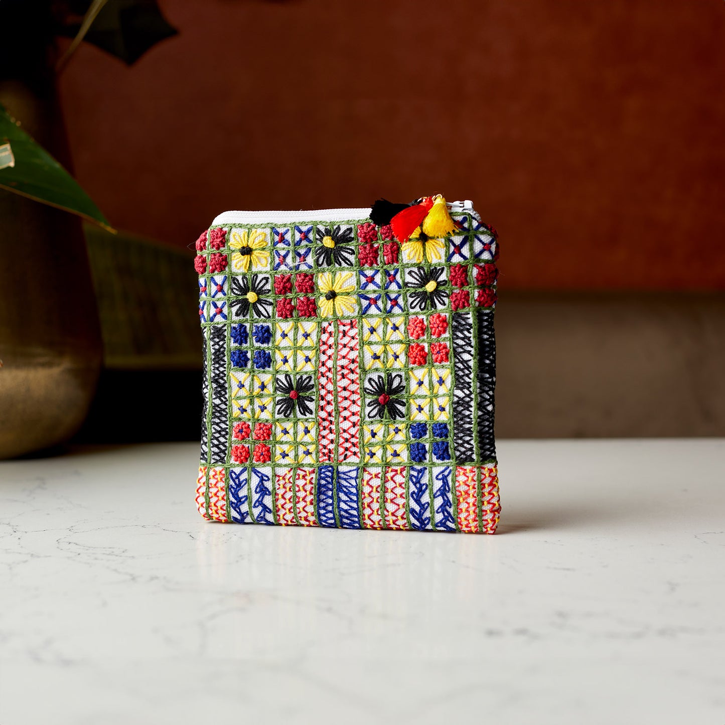 Hand Embroidered Square Pouches