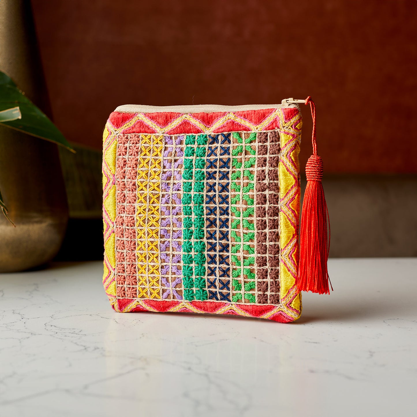 Hand Embroidered Square Pouches